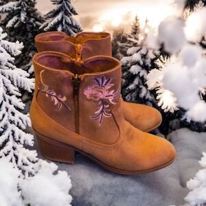 Tan Rock & Candy Embroidered Ankle Boots